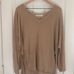 Free people Tan V-Neck Long Sleeve Top